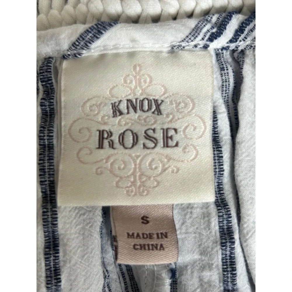 Knox Rose Macrame Fringe Striped Tank Top Size S Blue White Woven‎ Halter Boho